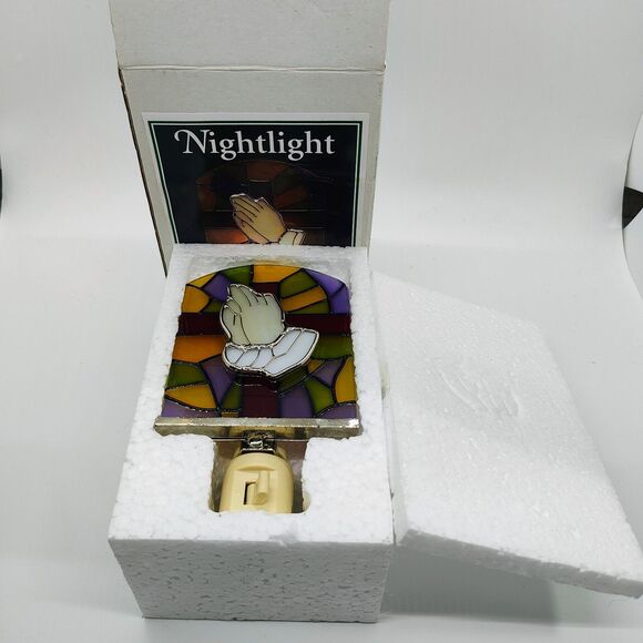 Praying Hands Mosaic "Stained Glass" Plug In Nightlight - NIB - Bulb Included - Picture 4 of 5